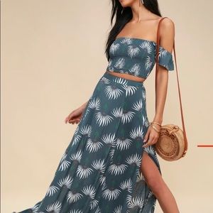 Trancoso Dusty Blue Floral Print Two-Piece Maxi Dress